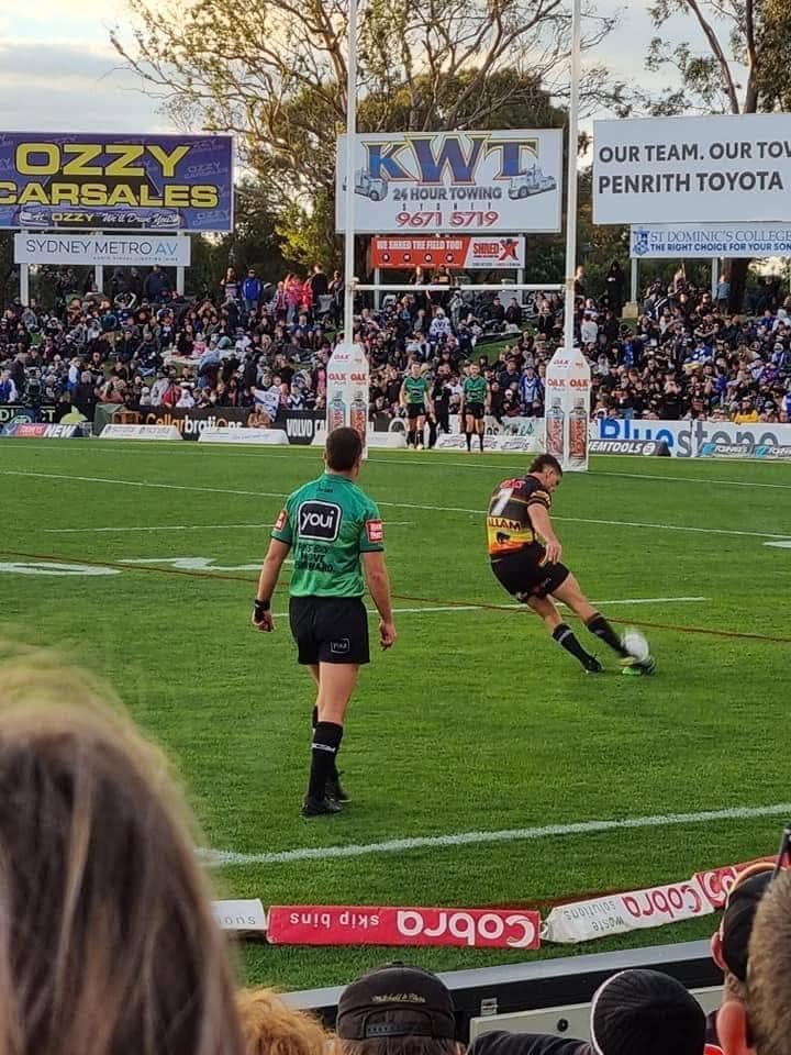 KWT signage behind the posts at a Penrith Panthers home game
