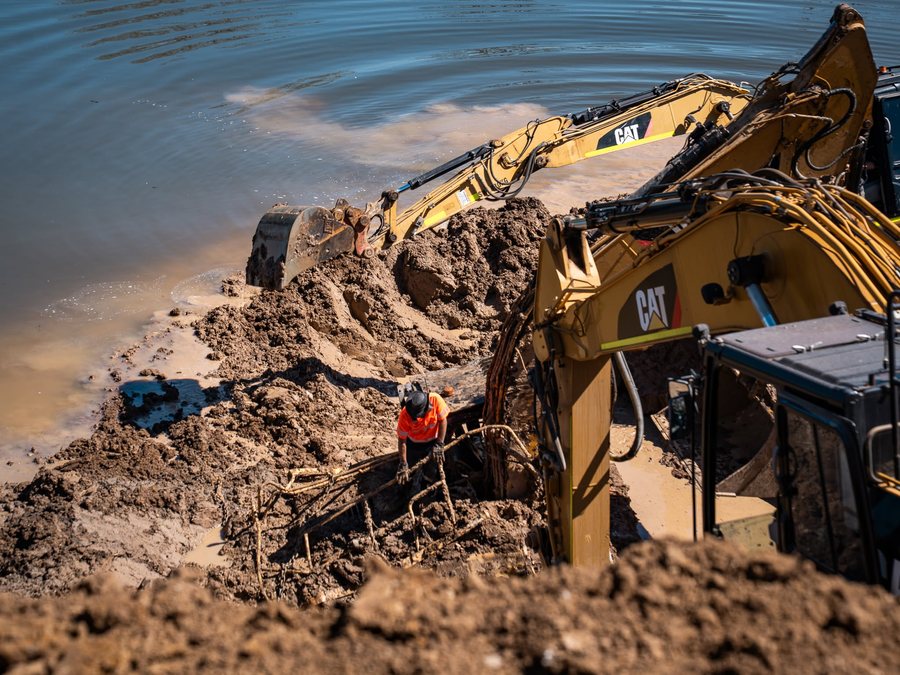 Recovered machinery being repositioned to safe ground