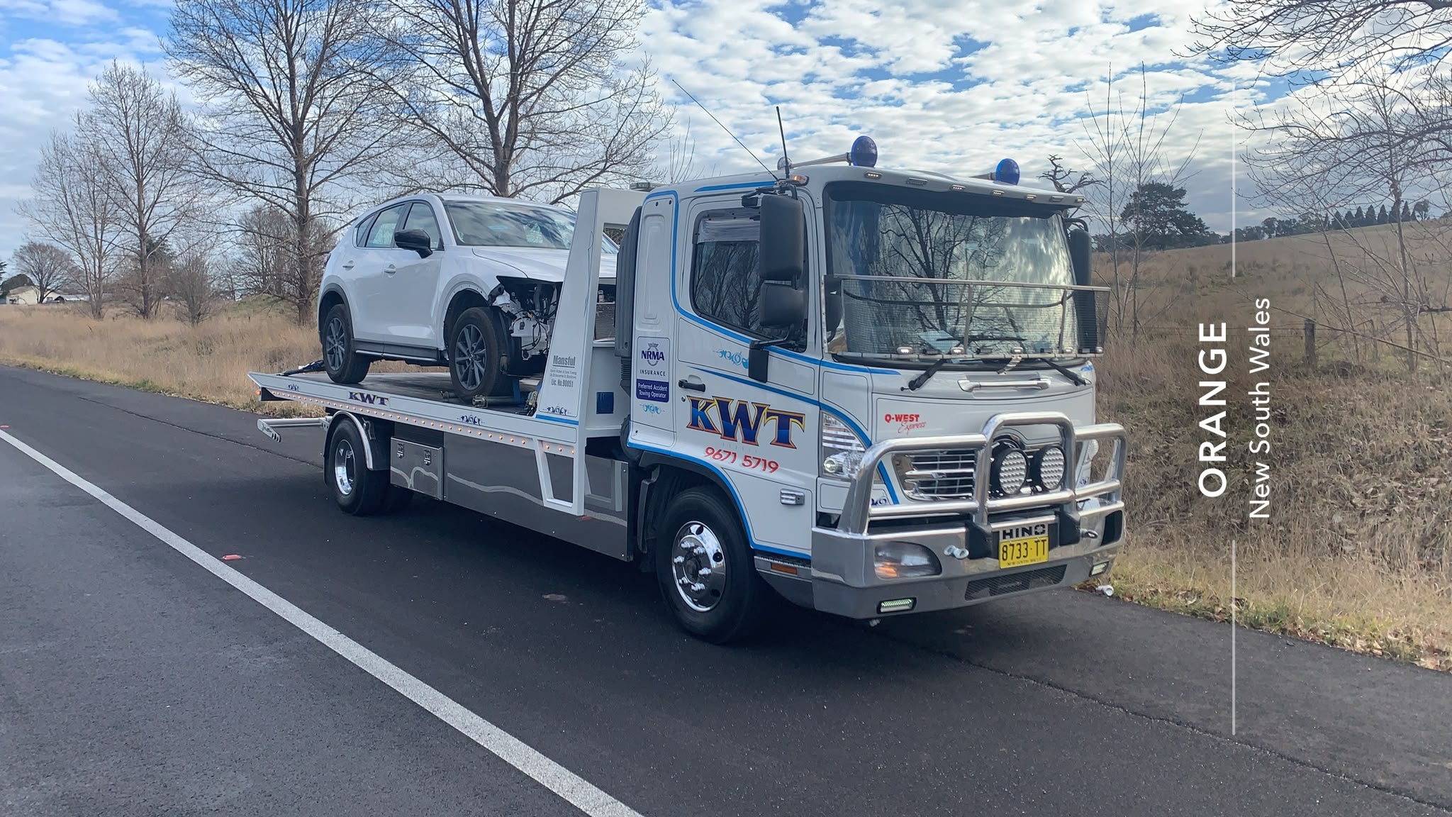 KWT truck on a regional NSW road, vehicle transport underway