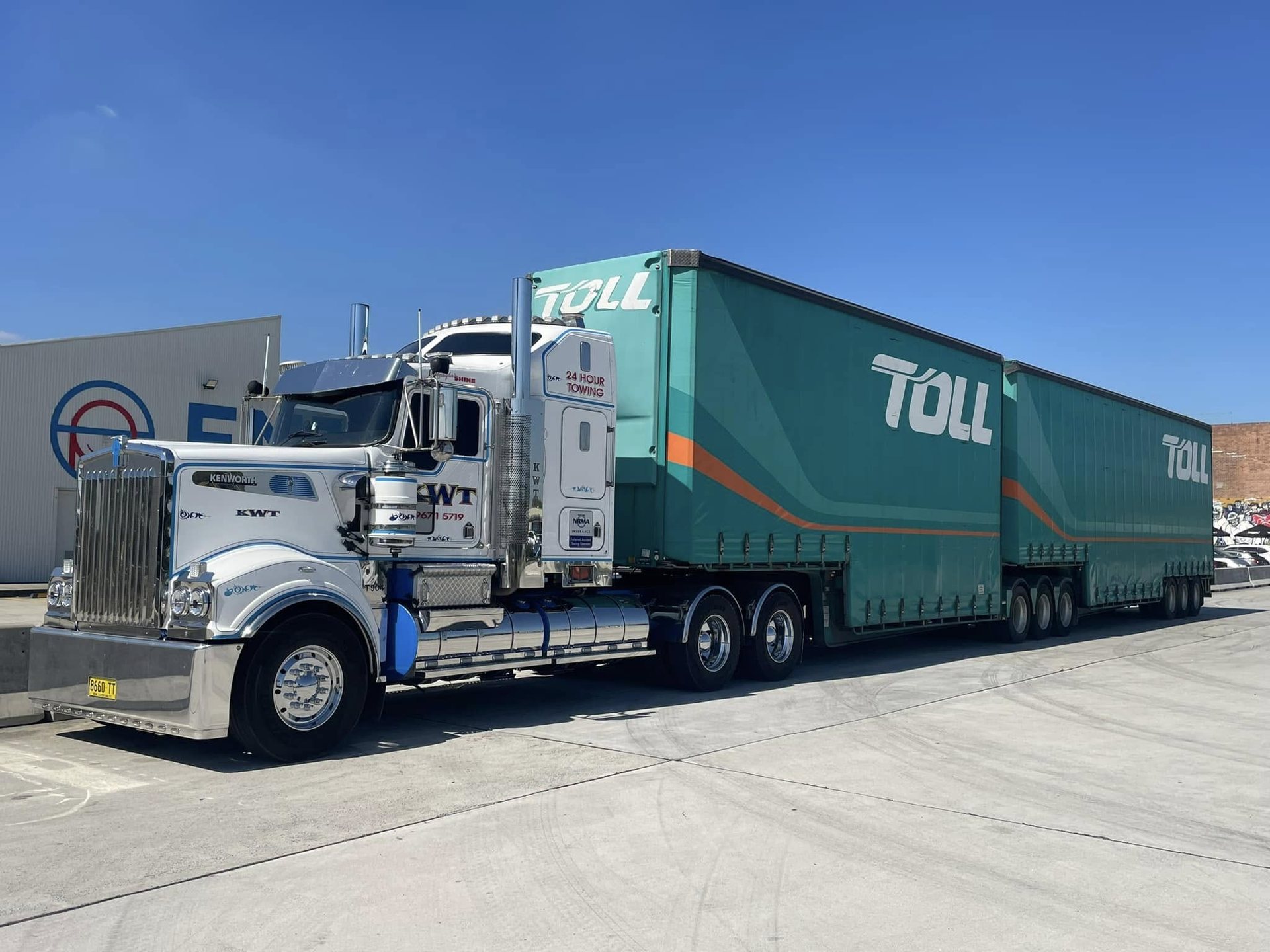 KWT heavy transport truck loaded and ready for a container delivery